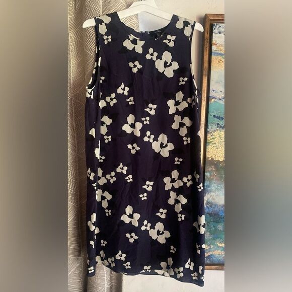 Theory Mini Dress Women Silk Navy Blue Floral Sleeveless Lightweight Lined Sz 4 - Picture 1 of 11